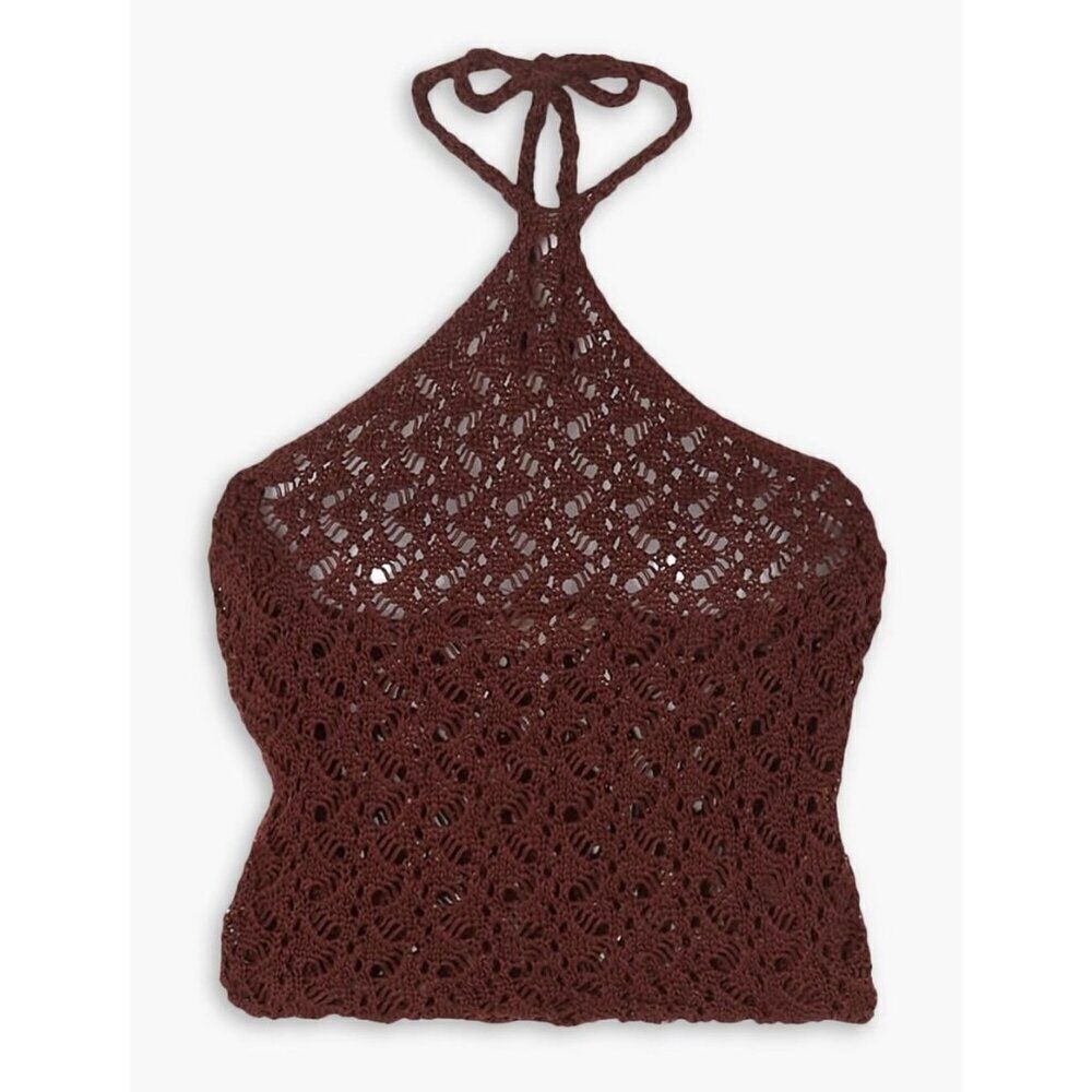 NWOT Savannah Morrow Kirra Top Crochet Halter in Cocoa Brown Small - Picture 2 of 10
